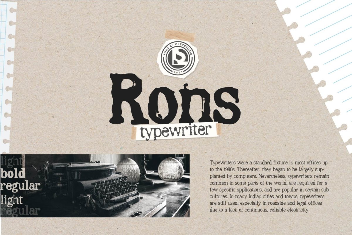 复古打印效果数字标点国际字形设计衬线英文字体素材rons Typewriter 安鱼设计资源